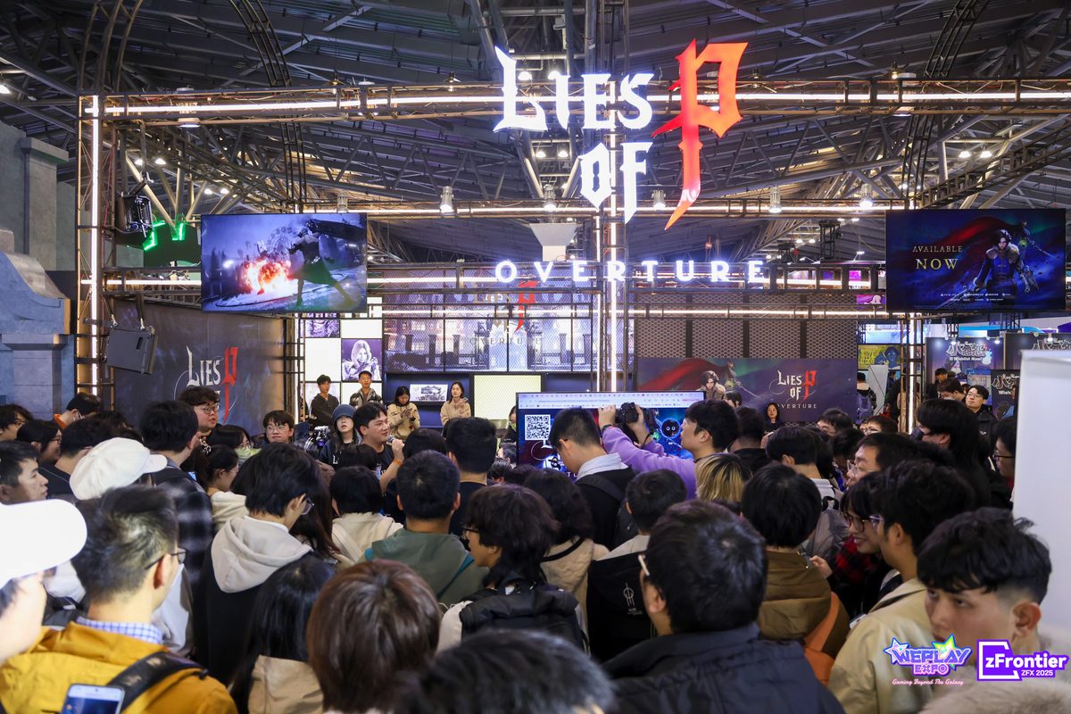 Visitors gathered at the Lies of P: Overture booth at WePlay Expo